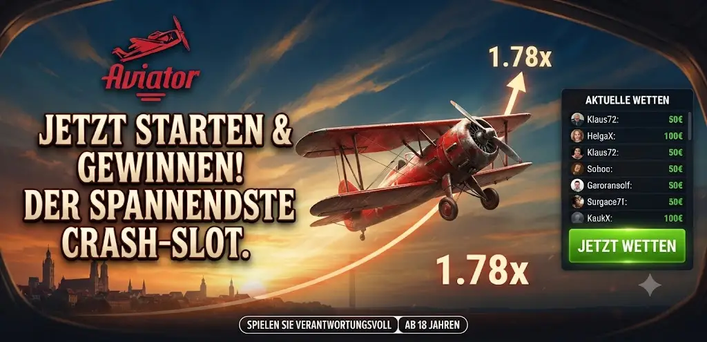 Aviator Spiel Interface mit rotem Flugzeug und Multiplikatorkurve